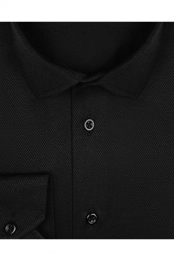 Dar Kalıp Armür Desenli Mavi Erkek Gömlek - Resim 4