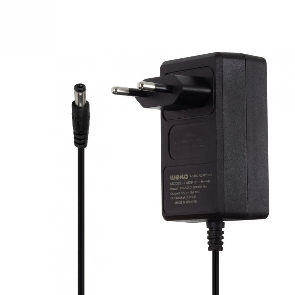 Ayt Weko 9 Volt - 3 Amper Priz Tipi Plastik Kasa Adaptör 5.5x2.5 Uç Yerli Üretim