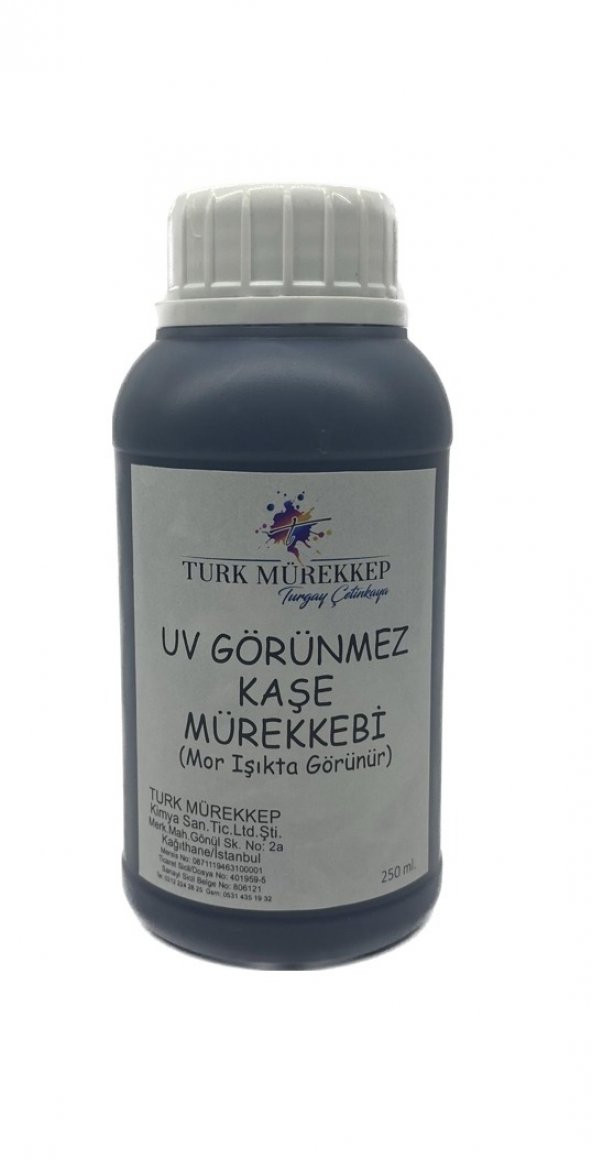 UV Görünmez Kaşe Mürekkebi 250 ml.  (Mor Işıkta görünür)