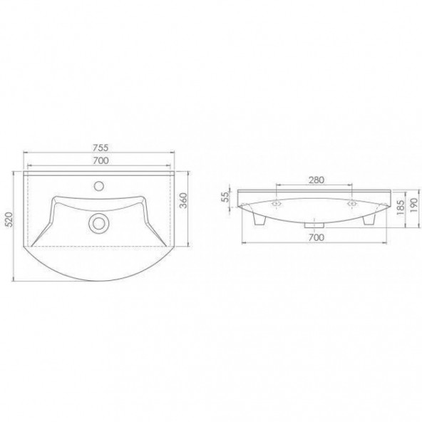 Turkuaz Seramik Cerastyle Evita Serisi 75 x 52 Cm Etajerli Lavabo - 4