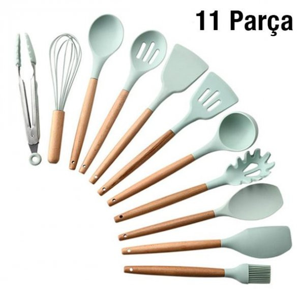 Coofbe 11 Parça Saklama Kutulu Yanmaz Yapışmaz Slikon Uçlu Ahşap Kepçe Seti Mutfak Seti Spatula Maşa Fırça Seti - 2