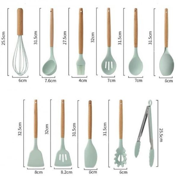 Coofbe 11 Parça Saklama Kutulu Yanmaz Yapışmaz Slikon Uçlu Ahşap Kepçe Seti Mutfak Seti Spatula Maşa Fırça Seti - 4