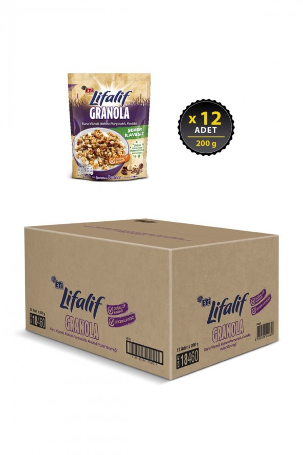 Eti Lifalif Granola Kuru Vişneli, Kakao Parçacıklı, Fındıklı 200 g x 12 Adet - Resim 2
