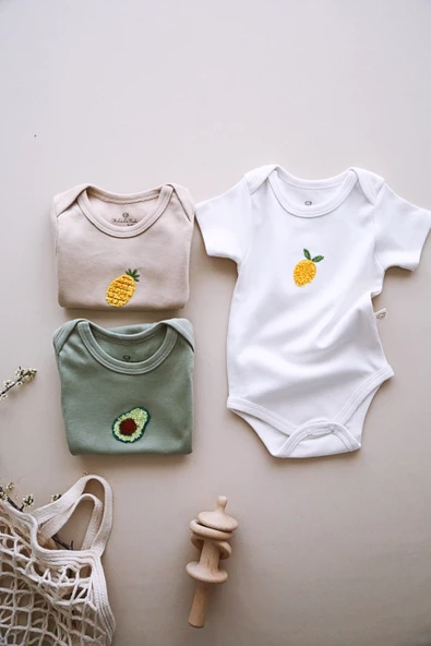 Ohlala Koala 3lü Nakışlı Çıtçıtlı Kısa Kollu Body Zıbın Model 3 - 9