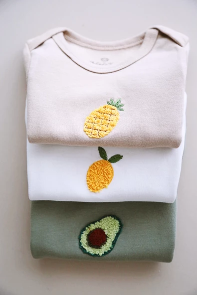 Ohlala Koala 3lü Nakışlı Çıtçıtlı Kısa Kollu Body Zıbın Model 3 - 8