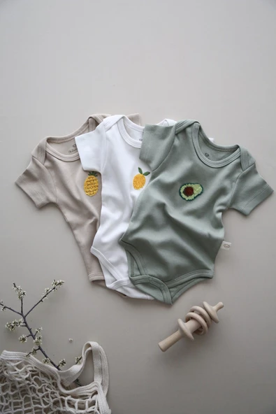 Ohlala Koala 3lü Nakışlı Çıtçıtlı Kısa Kollu Body Zıbın Model 3