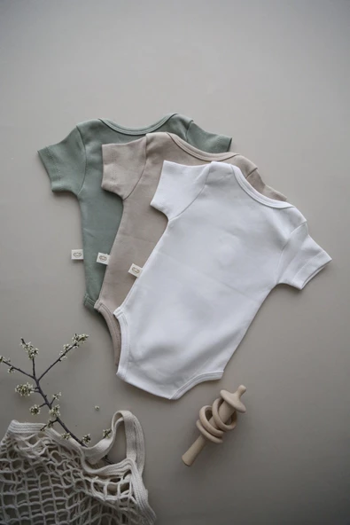 3lü Nakışlı Çıtçıtlı Kısa Kollu Body Zıbın Model 3 - 4