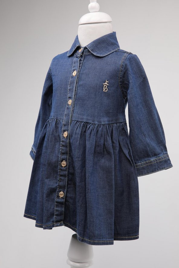 Jean Görünümlü Bayramlık Kız Bebek Çocuk Spor Elbise 13889