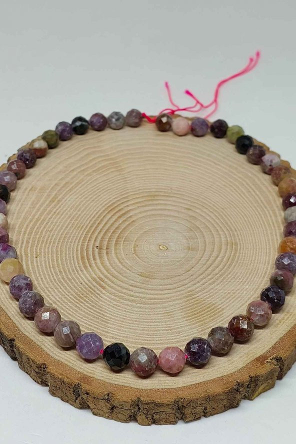 Turmalin Taşı Karışık Renkler Faset Kesim Dizi 8mm - Resim 4