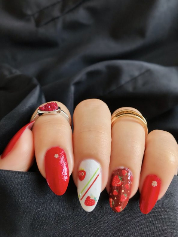 Mini Çilekler Tırnak Dövmesi, Tırnak Tattoo, Nail Art, Tırnak Sticker - 2