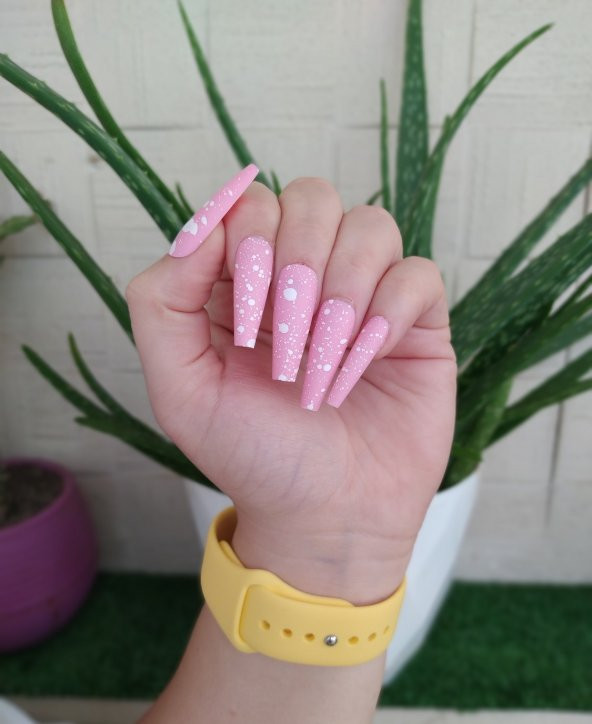 SHUSHU SHUSHU 12 Li  silikon  yapışkanlı balerin model Takma Tırnak ( mat desenli pembe ) - 2