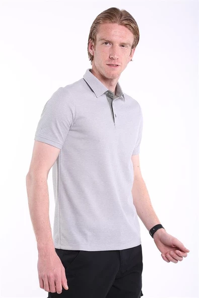 İntersivin Slim Fit Polo Yaka Cepsiz Dokulu Gri Erkek T-Shirt