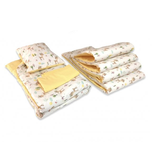 Bebek Özel 100 Pamuklu 70x110 Park Beşik Kenar Korumalı Uyku Seti Karaca Sarı (7 Parça) - 2