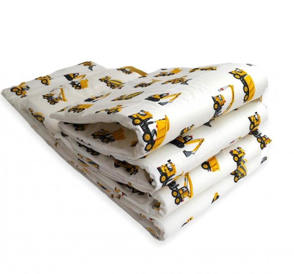 Bebek Özel Bebek Çocuk Beşik Kenar Koruma 70x140 (4 Parça) Sarı İş Makinası Desenli