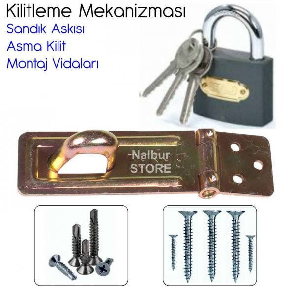 Kilitleme Mekanizması Sandık Askısı No30+Asma Kilit+Montaj Vidaları-Montajı Kolay - 2