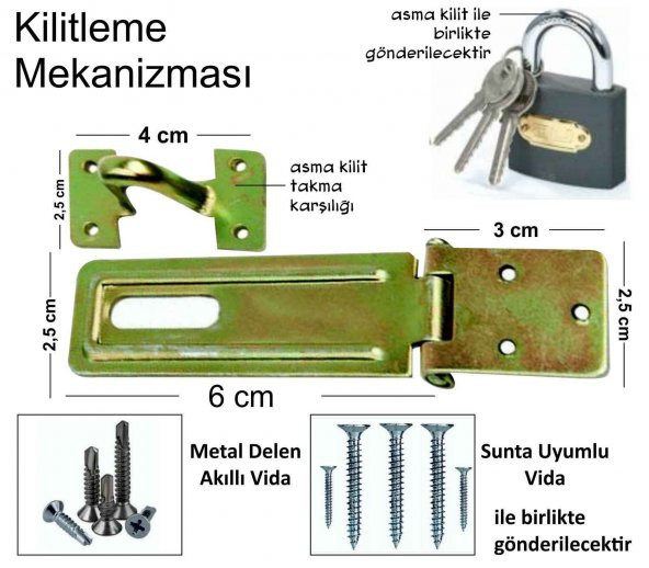 Kilitleme Mekanizması Sandık Askısı No30+Asma Kilit+Montaj Vidaları-Montajı Kolay - 3