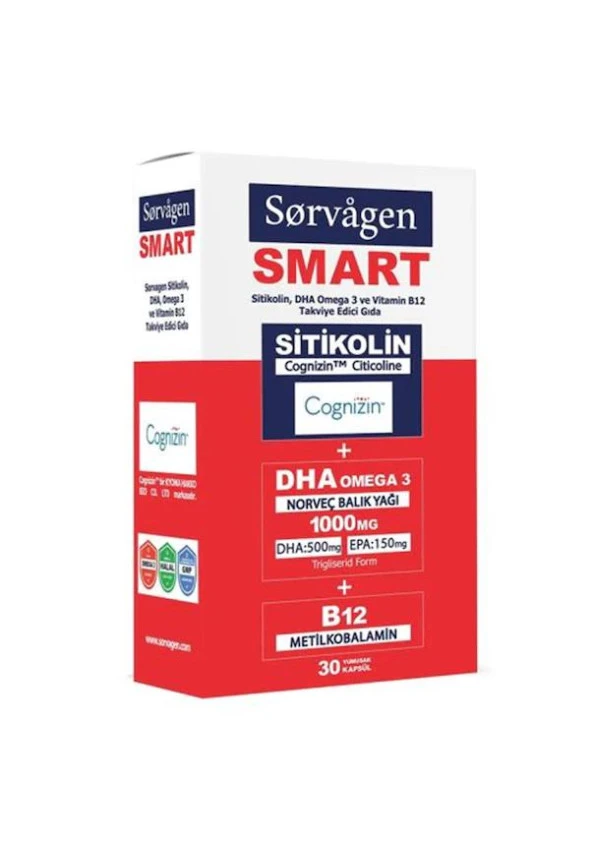Sorvagen Smart Sitikolin DHA Omega 3 ve B12 30 Kapsül 8680057351687 ürün görseli
