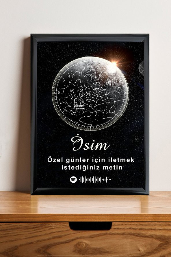 Kişiye Özel Yıldız Haritası Çerçeveli Gökyüzü Yıldız Haritası Doğum Günü Sevgiliye Hediye Tablo