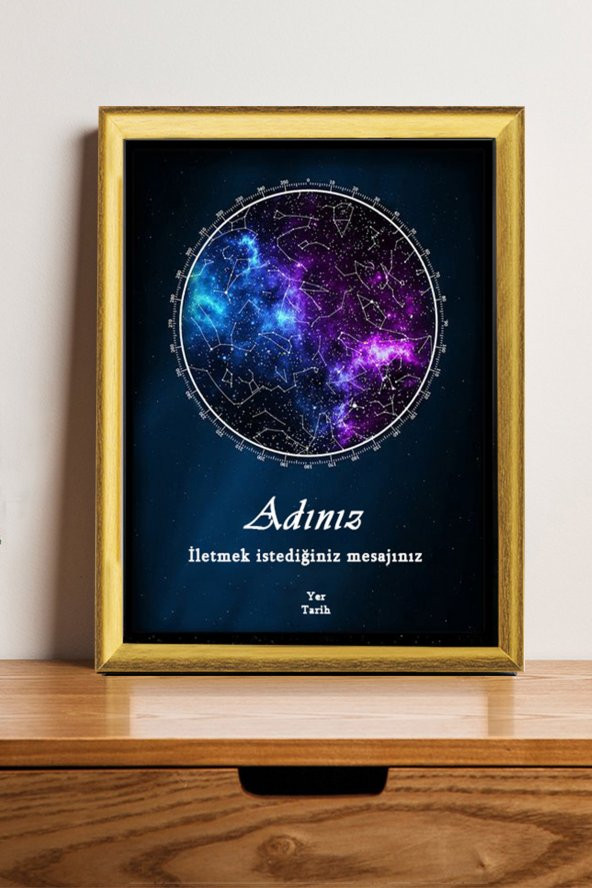 Kişiye Özel Yıldız Haritası Çerçeveli Gökyüzü Yıldız Haritası Doğum Günü Sevgiliye Hediye Tablo