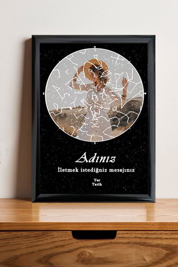 Kişiye Özel Yıldız Haritası Çerçeveli Gökyüzü Yıldız Haritası Doğum Günü Sevgiliye Hediye Tablo