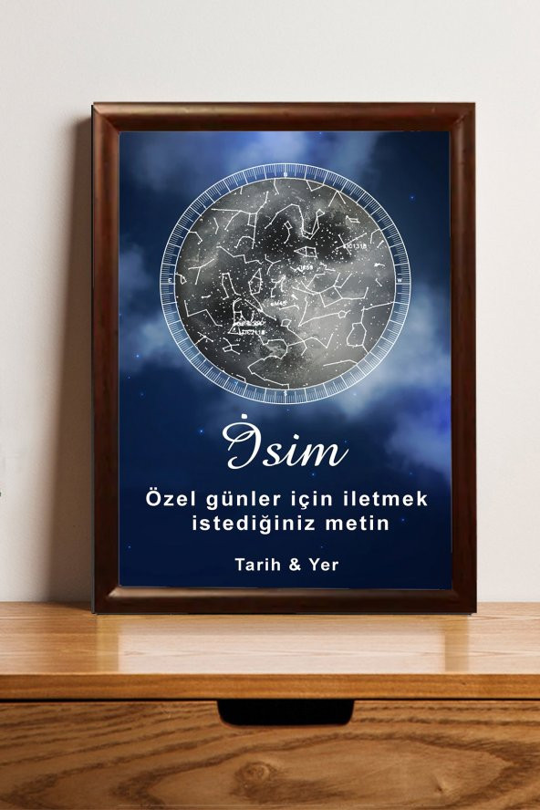 Kişiye Özel Yıldız Haritası Çerçeveli Gökyüzü Yıldız Haritası Doğum Günü Sevgiliye Hediye Tablo