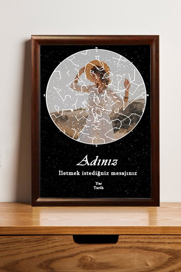 Kişiye Özel Yıldız Haritası Çerçeveli Gökyüzü Yıldız Haritası Doğum Günü Sevgiliye Hediye Tablo
