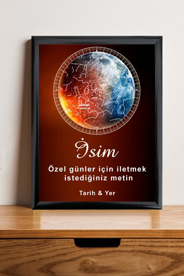 Kişiye Özel Yıldız Haritası Çerçeveli Gökyüzü Yıldız Haritası Doğum Günü Sevgiliye Hediye Tablo