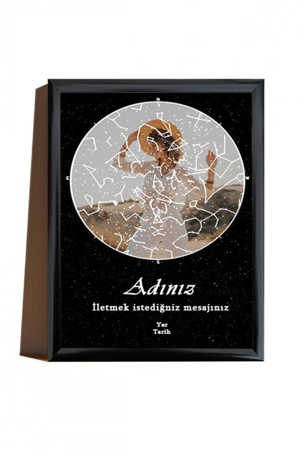 Kişiye Özel Yıldız Haritası Çerçeveli Gökyüzü Yıldız Haritası Doğum Günü Sevgiliye Hediye Tablo - 2