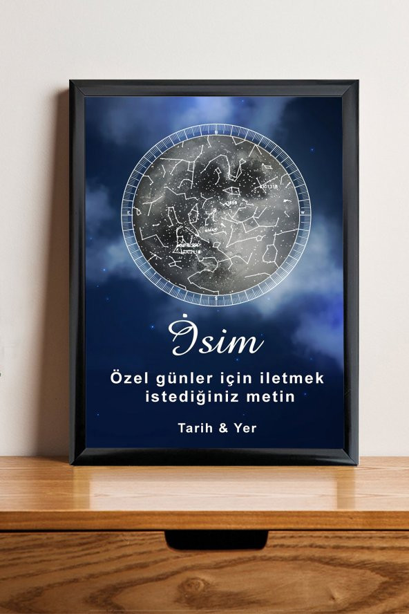 Kişiye Özel Yıldız Haritası Çerçeveli Gökyüzü Yıldız Haritası Doğum Günü Sevgiliye Hediye Tablo