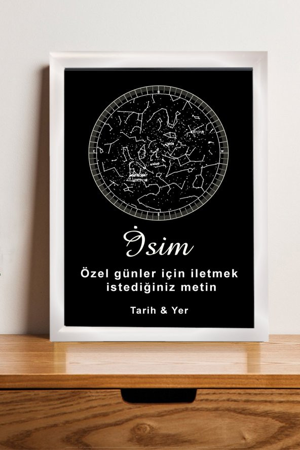 Kişiye Özel Yıldız Haritası Çerçeveli Gökyüzü Yıldız Haritası Doğum Günü Sevgiliye Hediye Tablo - 2