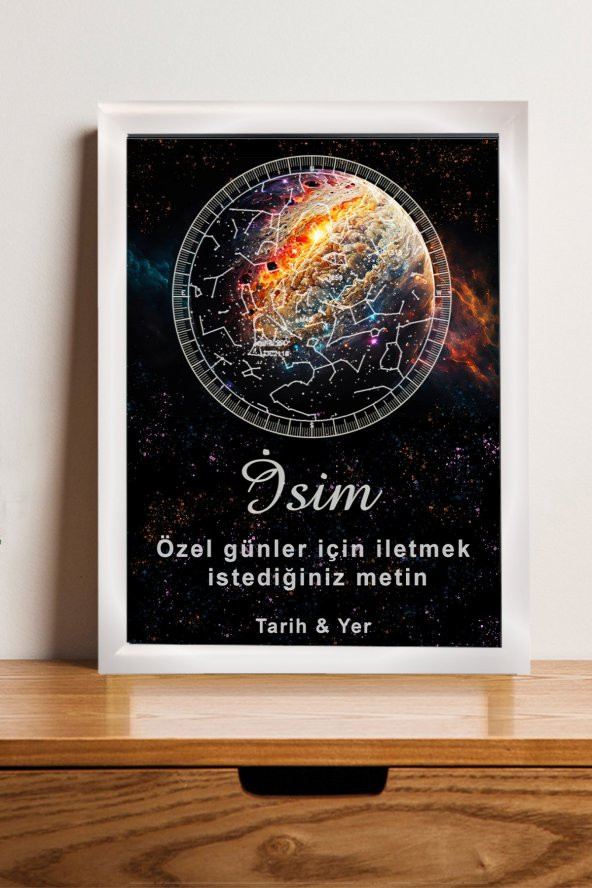 Kişiye Özel Yıldız Haritası Çerçeveli Gökyüzü Yıldız Haritası Doğum Günü Sevgiliye Hediye Tablo - 1