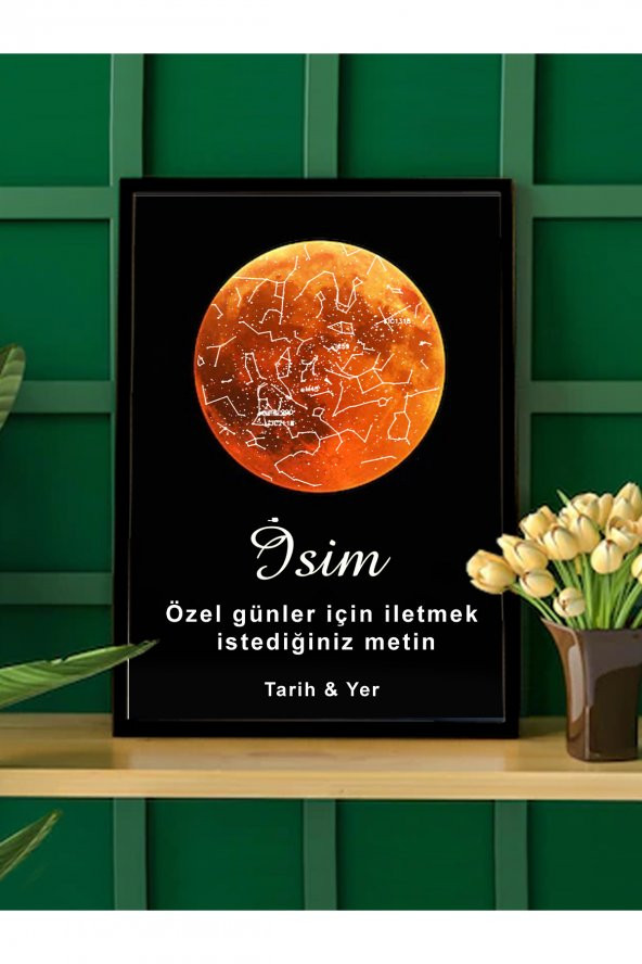 Kişiye Özel Yıldız Haritası Çerçeveli Gökyüzü Haritası Sevgiliye Hediye Tablo - Resim 2
