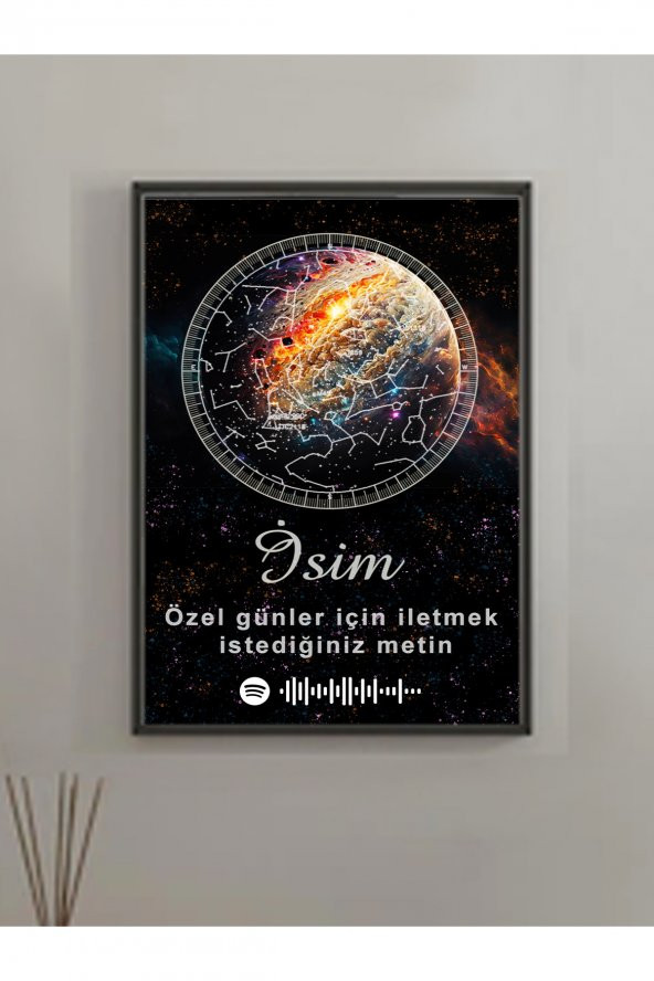 Kişiye Özel Yıldız Haritası Çerçeveli Gökyüzü Spotify kodlu Harita  Sevgiliye Hediye Tablo