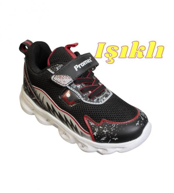 YAZKIŞ Erkek Çocuk Siyah Fileli Çırtlı Işıklı Kalın Taban Spor Ayakkabı