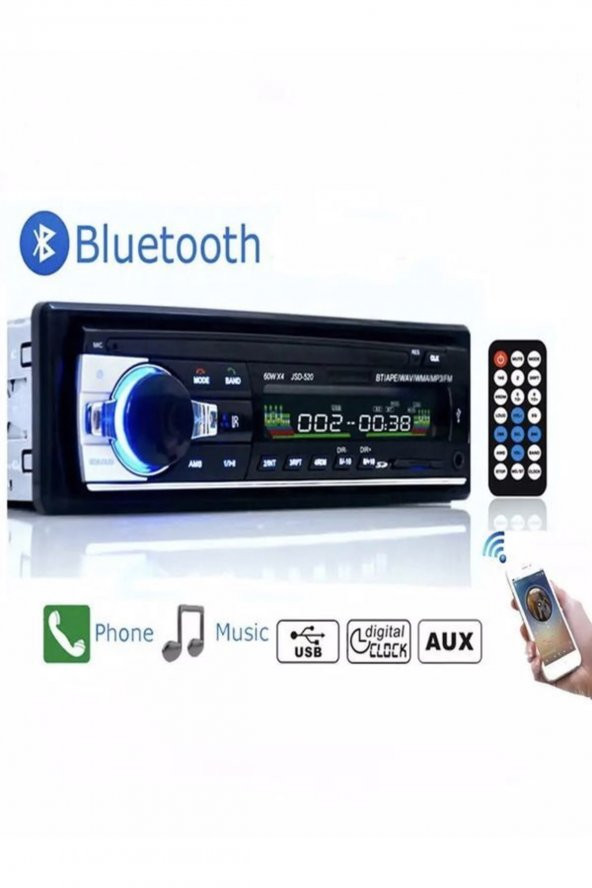 Kumandalı Bluetoothlu Oto Teyp Fm Radyo Sd Usb Aux Destekli Stereo Ses Oto Teybi