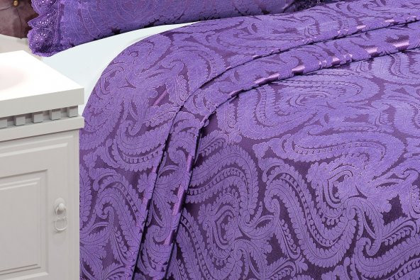 Finezza Tulip Polyester Pamuk Şönil Mürdüm Yatak örtüsü Çift Kişl. 3 Parça-1447 - 2