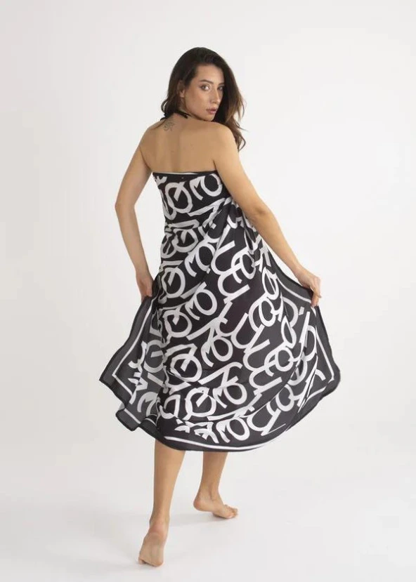 Mayovera Logo Motifli Siyah Zeminli Pareo - Resim 4