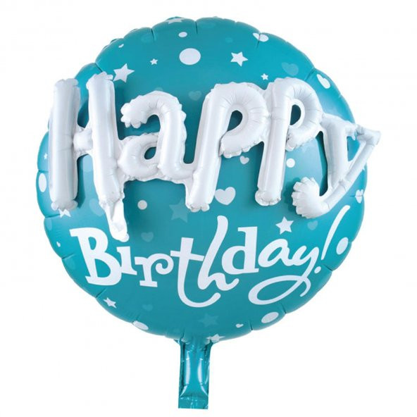Helyuma Uyumlu 3 Boyutlu Görünümlü Folyo Balon Helyum ile Şişirebilen Happy Birthday Balon 23inç