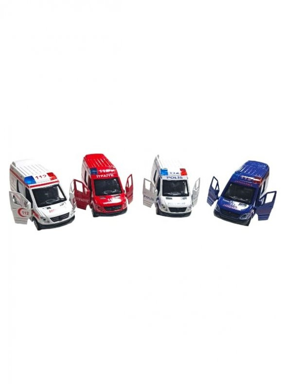 4 Adet Metal Çek-bırak Işıklı Sesli Kapıları Açılır Kapanır Kurtarma Aracı 12cm