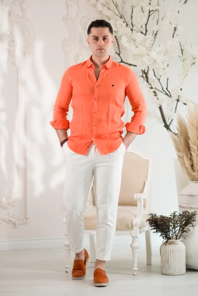 PAUL MARTİN CANADİAN HAM KETEN YAKA DÜĞMELİ YAZLIK ERKEK GÖMLEK - Resim 5