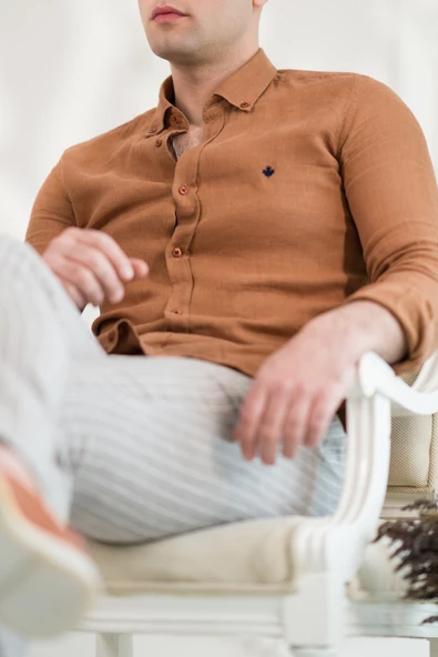 PAUL MARTİN CANADİAN HAM KETEN YAKA DÜĞMELİ YAZLIK ERKEK GÖMLEK - Resim 4