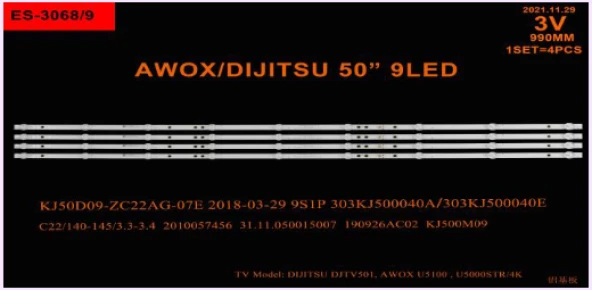 BM-174 (4X9LED) AWOX DİJİTSU 50" B-3068 RTL0905 99 CM ES-860