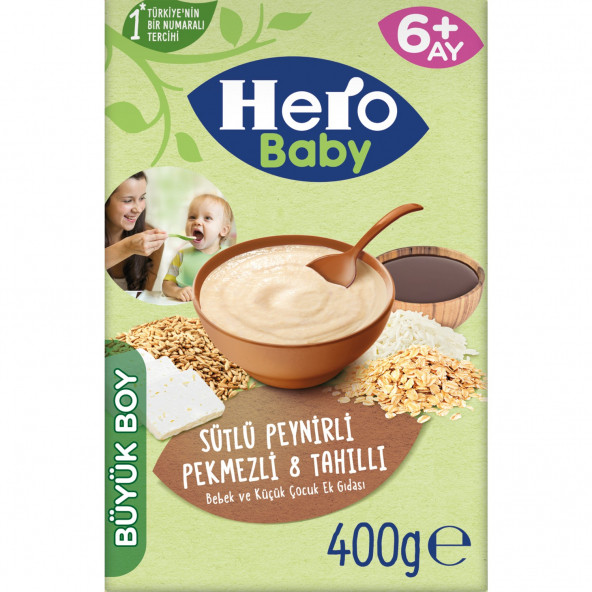Hero Baby Sütlü Peynirli Pekmezli 8 Tahıllı Kaşık Maması 400 Gr