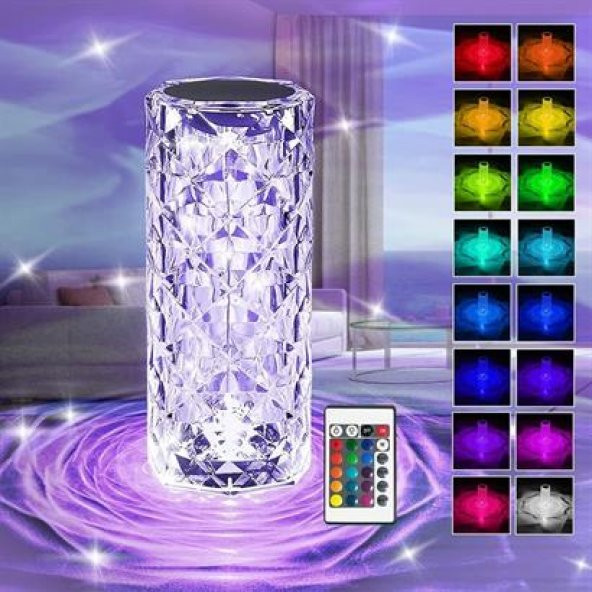 Silindir Model USB Şarjlı Kumandalı 16 Farklı Işık Modlu Masa Üstü Kristal Akrilik Led
