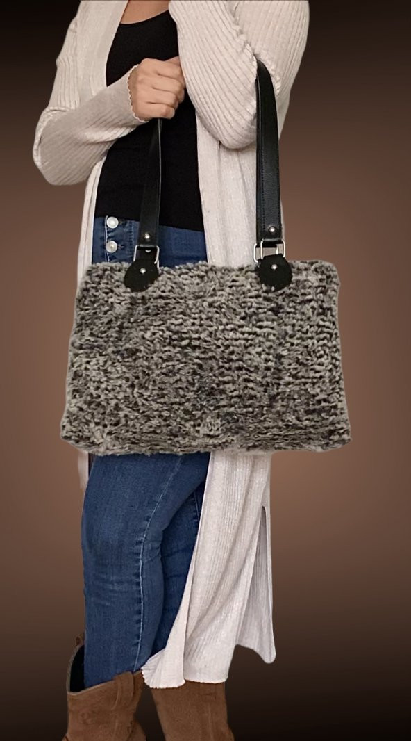 Zuviel Deco Kışlık teddy astarlı el yapımı çanta, peluş çanta, kışlık tote çanta