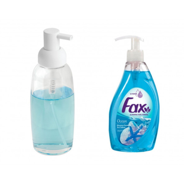 SIA-BOSP056 BEYAZ CAM SIVI SABUNLUK VE 1 ADET 400 ML SIVI SABUN OKYANUS KOKULU - Resim 2