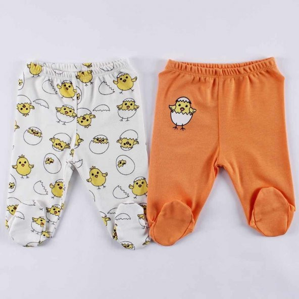 Unisex Turuncu Beyaz Civcivli Baskılı 2li Tek Alt