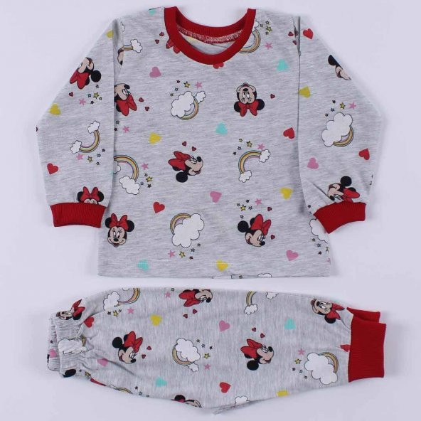 Kız Çocuk Gri  Mikili Gökkuşağı Baskılı Pijama Takımı