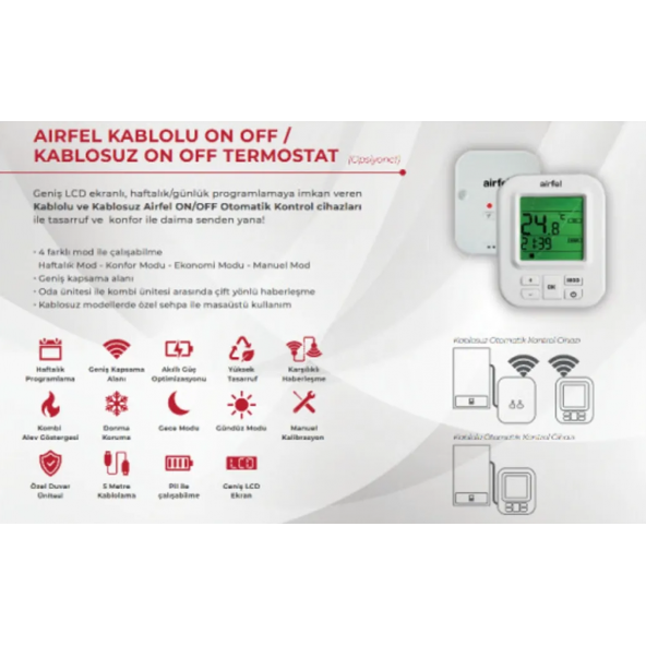 Airfel Haftalık Programlı Kablosuz Oda Termostatı - 3