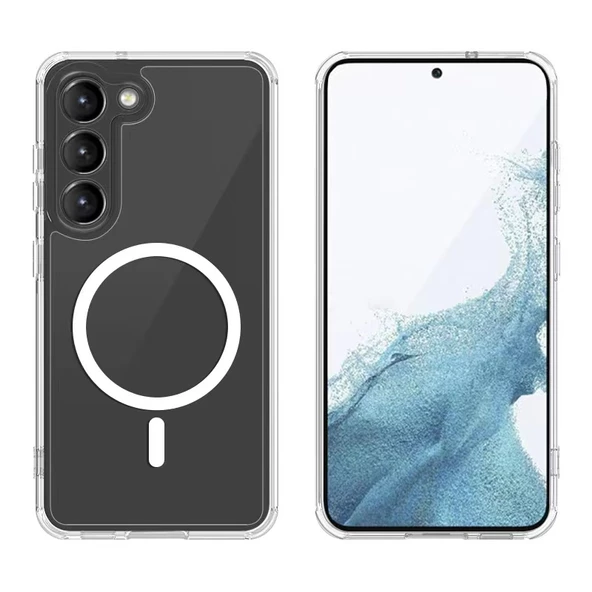 Galaxy S23 Plus Kılıf Magsafe Şarj Özellikli Şeffaf Sert PC Zore Embos Kapak - Resim 4